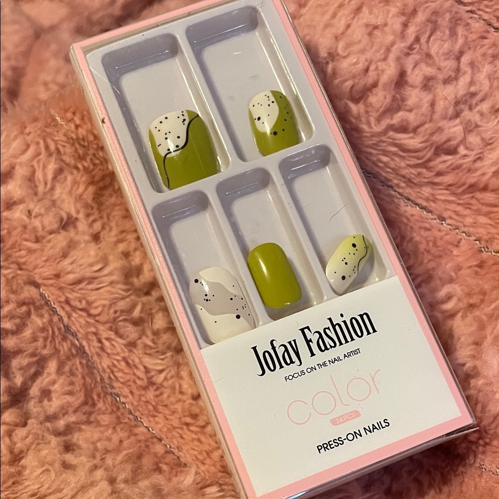 Olive Green & Cream Press-On Nails